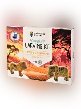 Studiostone Creative Soapstone Carving Kit-Lion & Elephant NEW